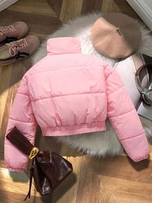 SHEIN Sparklyn Tween Girl Zip-Up Collar Casual Winter Jacket - Baby Pink - View 2