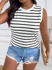 EMERY ROSE Áo thun sọc đen trắng tối giản thường ngày cỡ lớn dành cho nữ - Đen và trắng - Xem 6