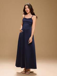 少女V领无袖修身针织圣诞优雅派对连衣裙 - 藍色 - 查看 3