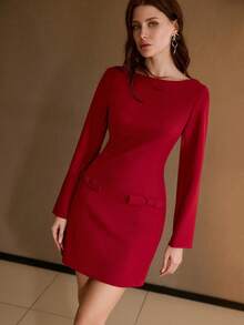 MOTF PREMIUM WOMEN'S LONG SLEEVE FITTED SHORT DRESS WITH SHINY FABRIC