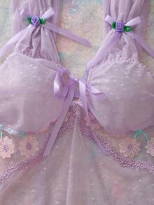 Váy ngủ không tay thắt nút màu trơn gợi cảm dành cho nữ - Màu tím hoa cà - Xem 9