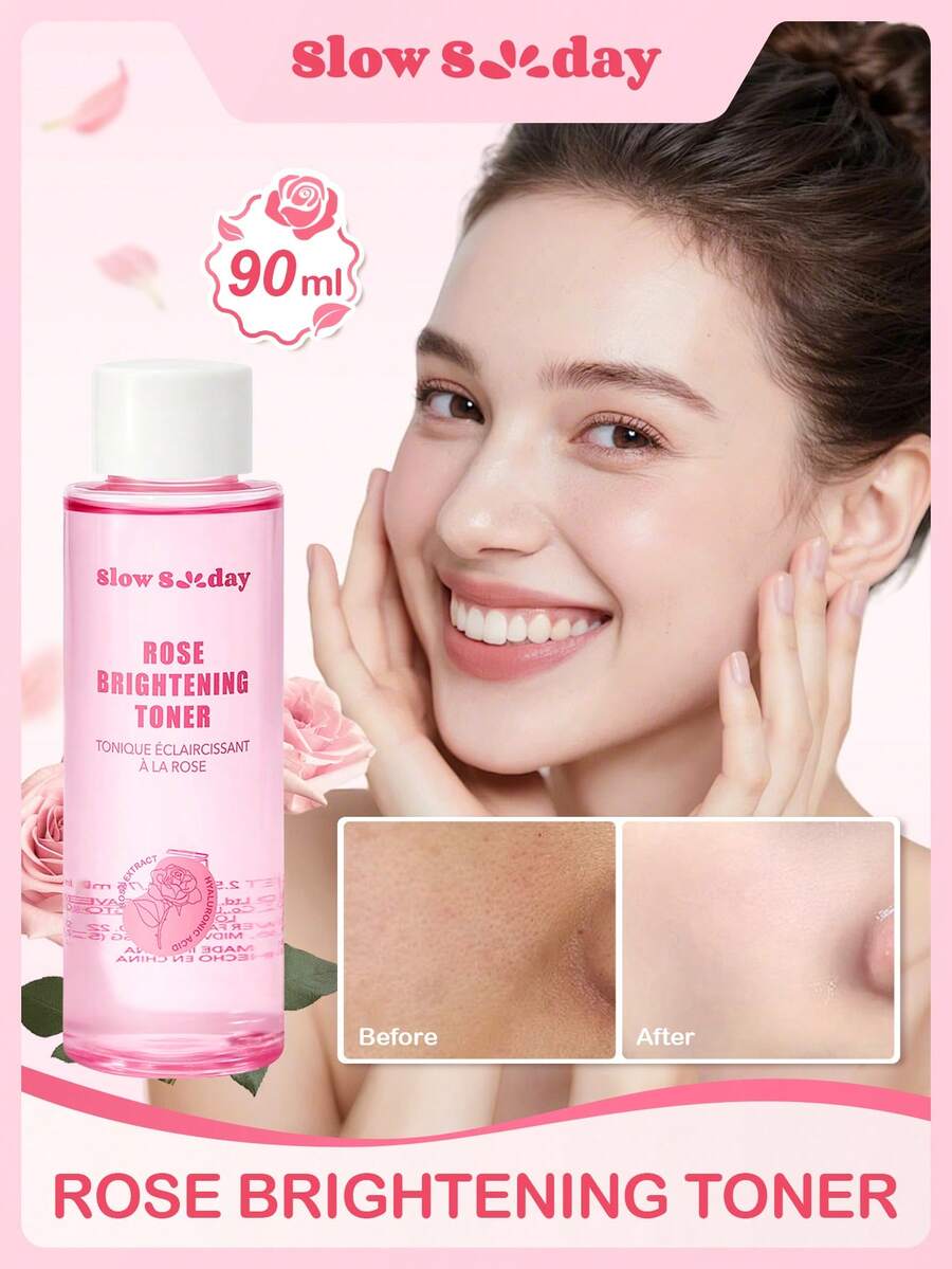 Rose Brightening Toner, Rose, befeuchten und aufhellen, minimieren das Aussehen der Poren, und sanft peelt die Haut, gute Wahl für Hochzeit, Urlaub, Strand, Reisen EssentialsEaster Geschenke, geeignet für Sommer Hautpflege - Pink - Übersicht 1