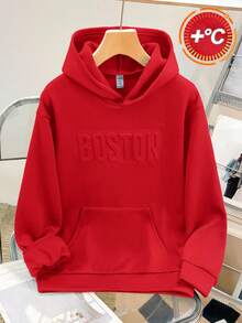 SHEIN 男童休闲学院风宽松面料大字母压纹图案长袖卫衣，适合春、夏、秋、冬户外玩耍、上学、街头风、派对和休闲场合。