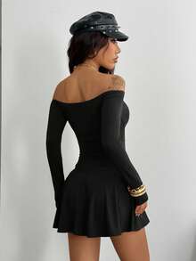 StreetHx 1件女士露肩修身长袖连衣裙 - 黑色 - 查看 2