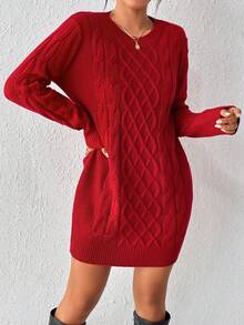 EMERY ROSE Women's Twist Knit Sweater Dress For New Year Clothes - Red - View 4