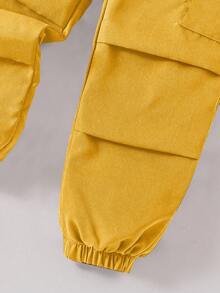 Set 2 buc. Hanorac grafic alb pentru băieți și pantaloni cargo galbeni, ținută casual la modă cu graffiti stradal, potrivită pentru toate anotimpurile - Galben muștar - Vizualizare 6