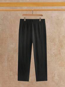 Manfinity NXTstreet 男士条纹简约休闲西装裤 - 黑與白 - 查看 2