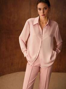 MOTF PREMIUM BLUSA REGULAR VERSÁTIL DE SATÉN PARA MUJER - Rosa Pálido - Ver 4