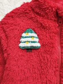 Vintaside Kids معطف بنات للأطفال بتصميم شجرة عيد الميلاد المزينة ثلاثية الأبعاد، مبطن بالفرو الناعم السميك الدافئ، بتصميم ريفي أنيق وعملي وملائم للجميع، مناسب لفصل الخريف/الشتاء - الأحمر - مشاهدة 6