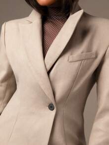 Athîral 女士纯色常规肩部长袖收腰优雅长款大衣 - 米色 - 查看 5