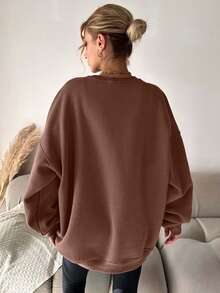Felpa casual oversize da donna con grafica a lettere e spalle scoperte