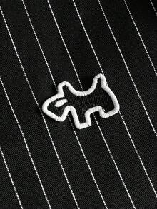 PAVTROS 男士刺绣条纹长袖休闲连帽衫外套，宽松版型，印花图案，Friends品牌，另类风格，街头服饰，男士款，慢跑款，连帽衫 - 黑色 - 查看 5