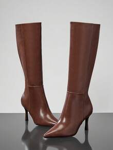 SHUZIA 女士日常基本款舒适拉链中筒细高跟靴 - 棕色 - 查看 6