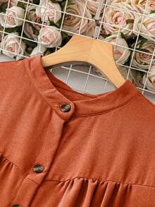 EMERY ROSE 加大码纯色前开襟长袖连衣裙，圣诞节女士长款套装 - 紅木色 - 查看 3