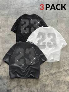 AXEPEAK 男士休闲水钻装饰数字印花短袖 T 恤，夏季 - 彩色 - 查看 1