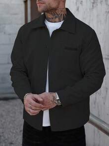 Manfinity Homme Men's Shirt Jacket, Men's Front Button Long-Sleeved Pocket Simple Shirt Jacket, Casual Daily Wear, Men's Jacket, Men's Shirt Jacket, Autumn And Winter Men's Jacket, Boyfriend Gift, Go Out Warm Long-Sleeved Casual Corduroy Flannel Jacket Men Shacket Men Overshirt Men Corduroy Shirt Men Button Up Shirt Men Streetwear Shirt, Shacket, Men Shacket, Men Shirts Streetwear