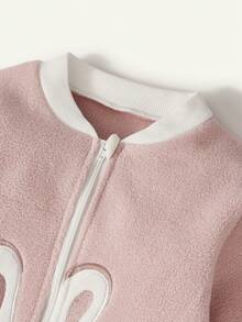 Cozy Pixies 一件式保暖抓绒刺绣大兔子长袖睡袋，适合婴幼儿，秋冬春夏四季穿着 - 暗粉 - 查看 8