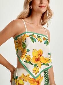 CAJUNI Women's Casual Vacation Tropical Plant Yellow Floral Cashew Print Camisole Tube Top, Suitable For Dates, Outings, Aloha Print Top, Floral Print Women, Resort Wear Print,Floral Dress For Women, - Yellow - View 5