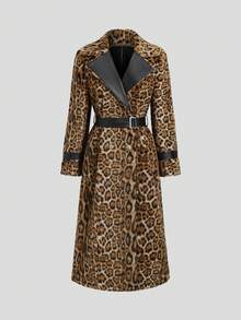 TRNVIE 1 pieza Suéter minimalista de moda con estampado de leopardo y parches de peluche para mujer, adecuado para fiestas, Navidad, Día de San Valentín - Multicolor - Ver 1
