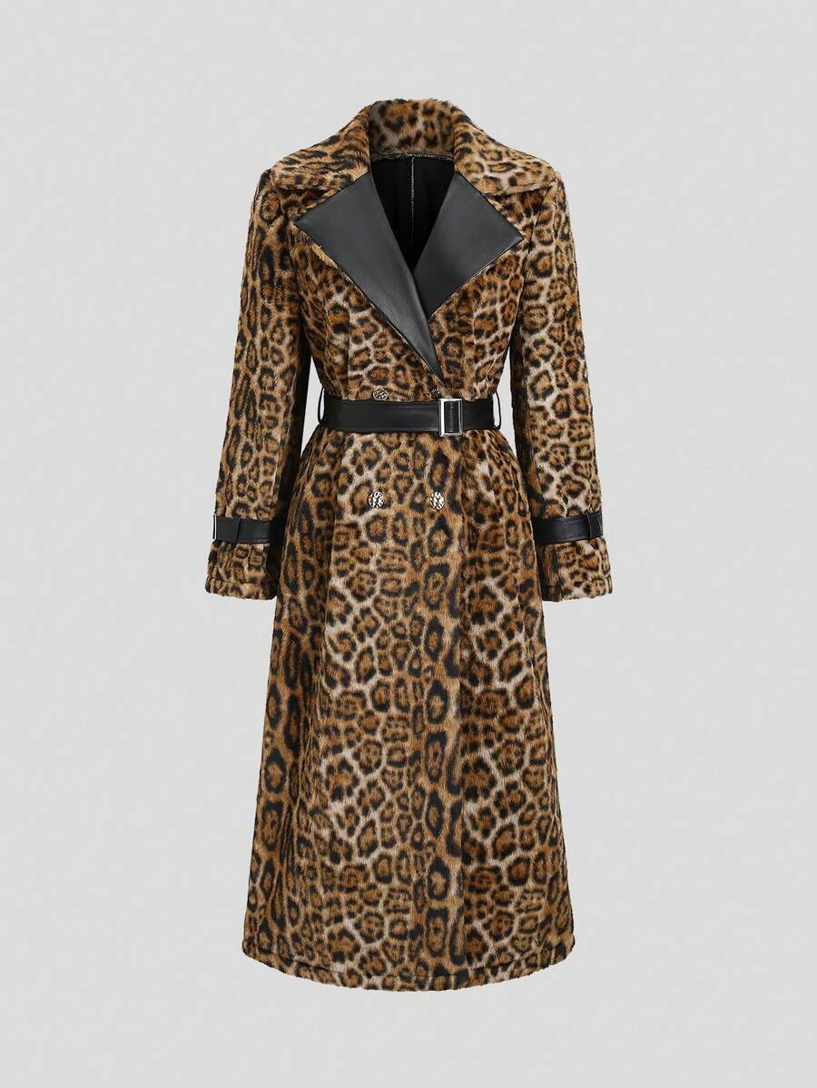 TRNVIE 1 pieza Suéter minimalista de moda con estampado de leopardo y parches de peluche para mujer, adecuado para fiestas, Navidad, Día de San Valentín - Multicolor - Ver 1