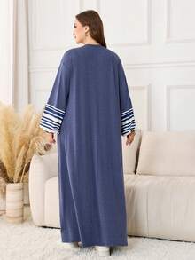 Lacomfia 大码纯色长袖针织连衣裙，优雅休闲舒适，秋冬款 - 藍色 - 查看 2