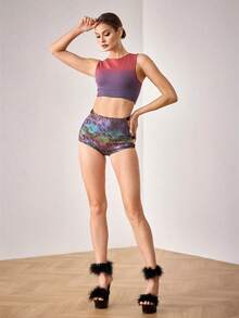 Menodora SHEIN Sport Áo ngực thể thao không tay tối giản Ombre dành cho nữ hàng ngày - Màu đỏ tím - Xem 4