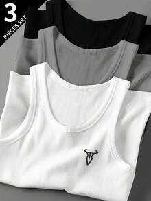 Manfinity Sport Corelite 3pcs Boyfriend Style Men Solid Color Round Neck Casual Sport Tank Tops  Workout Tops Tank Top Pack Basic T Shirt  Basketball  Jersey Boyfriend Style Men Boyfriend Style Men Hoodies Back To School Workout Tops White Tank Top Breathable