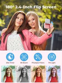 Teckwe 4K 数码相机、CCD 相机、视频博客相机、自动对焦 48MP 人脸检测、翻转屏幕、16 倍数码变焦、傻瓜相机、适合初学者、旅行、家庭圣诞节万圣节的礼物