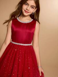 圣诞派对高端儿童公主裙，小主持人演出服，新款高端女童礼服 - 紅色 - 查看 8