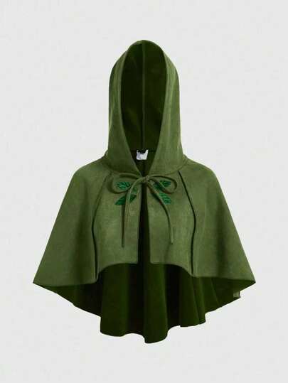 Cardigan con cappuccio ricamato a forma di foglie d'albero, in stile Fairycore, per taglie comode