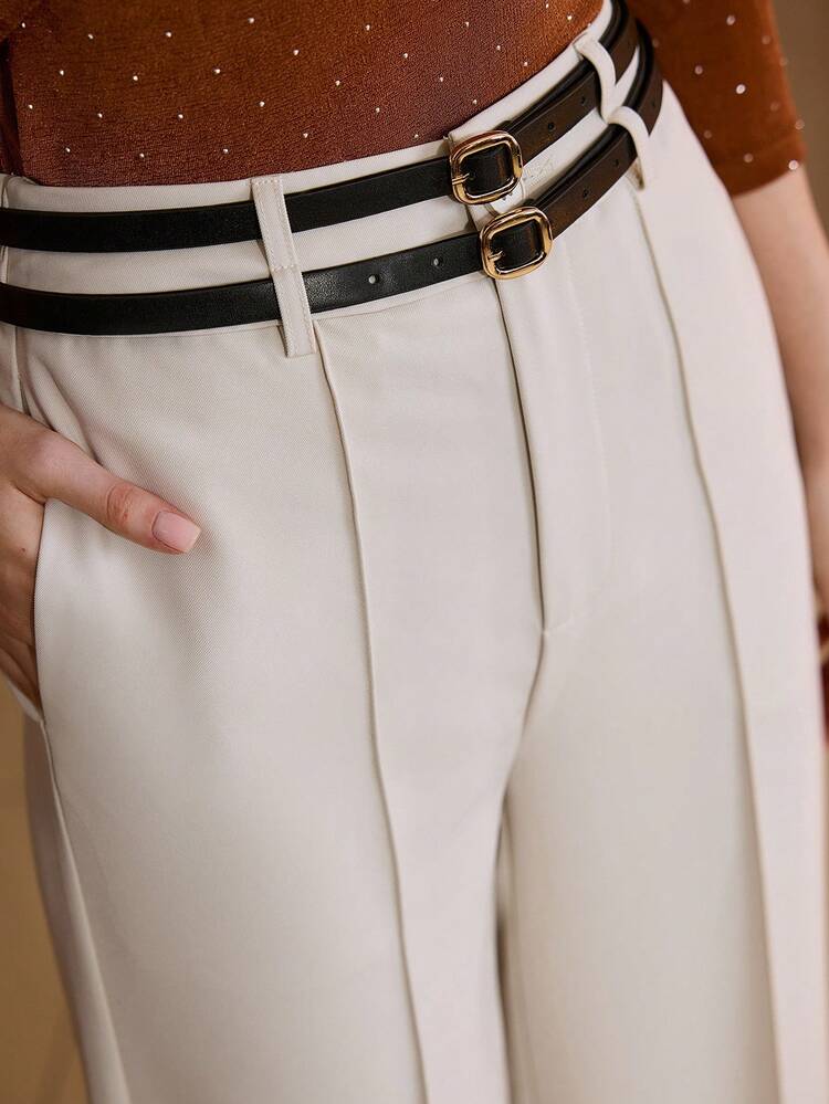PANTALONES DE MUJER DE CINTURA ALTA CON DOBLE CINTURÓN, OTOÑO/INVIERNO