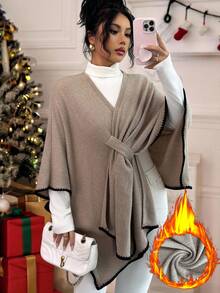 Elenzga Abrigo con cuello superpuesto de tela de felpa recubierta de punto maduro para mujer, blusa elegante para mujer, abrigo de lujo sexy de invierno para mujer, Navidad para mujer - Café integral - Ver 3