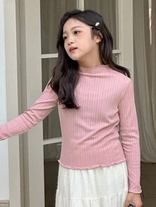 Dazy Kids 少女高领针织长袖上衣 - 粉色 - 查看 5