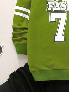 SHEIN Explorewe 6 件套年轻男孩休闲运动学院街头时尚 76 数字和字母印花运动衫 + 裤子，适合日常穿着、上学、郊游、运动、春秋季 - 彩色 - 查看 4