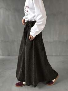 FRIFUL Damen modischer Leopard Muster Denim Rock lang