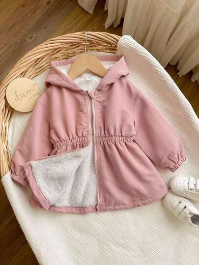 Babygirl Cute Apricot Corduroy Hooded Fleece Jacket, Autumn/Winter Toddler Girl Clothes Hooded Girl Baby Hooded Romperl Baby Girl Clothes Zipper Baby Girl Pink Hoodie Baby Girl Fall Clothes Jackets
