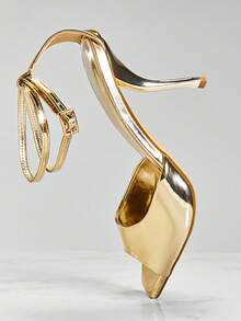 SHUZIA Women's Sexy Elegant Square Toe Ankle Strap Stiletto Heel Sandals - Gold - View 4