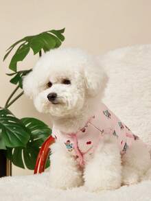 PETSIN 1pc Pet Cat And Dog Universal Pink Sweet And Cute Bear Pattern Printed Inner Plush Material Warm And Comfortable High Collar Sleeveless Collar Can Pull Dog Coat Jacket - Pink - View 4