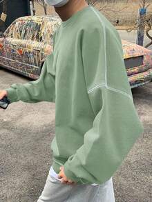 SHEIN 男童休闲韩版宽松撞色圆领卫衣，适合通勤、上学、日常休闲、运动、秋冬季穿着。 - 薄荷綠 - 查看 7