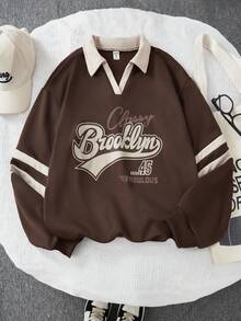 SHEIN 少女休闲拉链运动衫，简约时尚，适合日常穿着、度假穿着、夏季穿着、旅行穿着 - 摩卡棕 - 查看 4