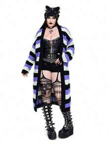 Whyspr New Versatile Casual Multi-Color Loose Fit Long Sleeve Long Cardigan Sweater - Multicolor - View 3