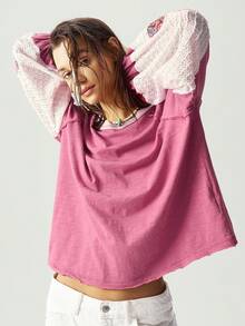 Bohemela Plus Size Colorblock Raglan Sleeve Casual T-Shirt - Multicolor - View 6