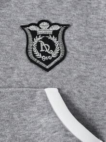 SHEIN 青少年女孩字母印花落肩拼色连帽卫衣和休闲裤套装 - 灰色 - 查看 6