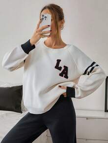 EURMUSE LA Varsity Knit Co-Ord Set With Striped Sleeves – & Black