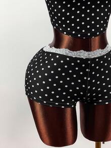 Amplova Set 2 Potong Atasan Camisole dan Celana Pendek Mini Motif Polka Dot dengan Hiasan Pita dan Renda Warna Kontras - MultiWarna - View 6