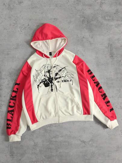 Street Life sweat-shirt à capuche ample avec imprimé lettres en blocs de couleurs pour hommes