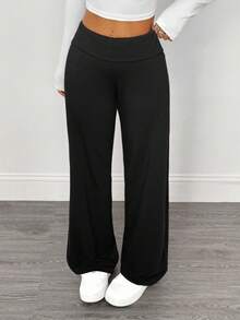 SHEIN PETITE 2条装女士休闲高腰翻边阔腿直筒裤，适合夏季穿着 - 彩色 - 查看 7