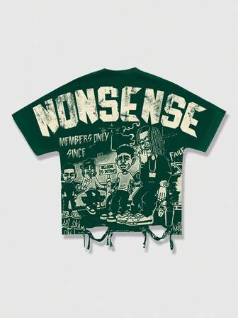 Street Life Men's Street Style Batwing Sleeve Graphic T-Shirt, Suitable For Everyday Wear, Spring/Summer