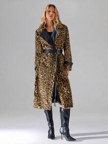 TRNVIE 1 pieza Suéter minimalista de moda con estampado de leopardo y parches de peluche para mujer, adecuado para fiestas, Navidad, Día de San Valentín - Multicolor - Ver 7