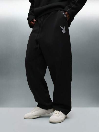 PLAYBOY X SUMWON Loose Fit Joggers With Metal Eyelets Drawstring Waistband Comfortable Loungewear Casual Sweatpants